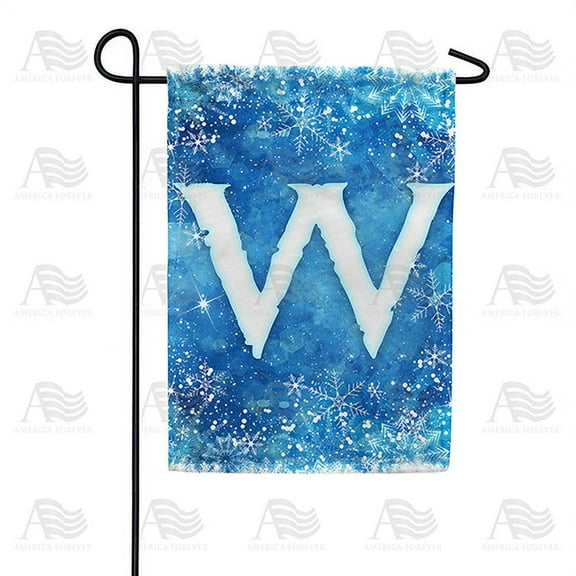 America Forever Winter Monogram Letter W Garden Flag Vertical Double Sided 12.5 x 18 inches Snowy Winter Holiday Seasonal Flags for Outdoor, Yard, Porch Decoration, Blue Background, Snowflake Flag