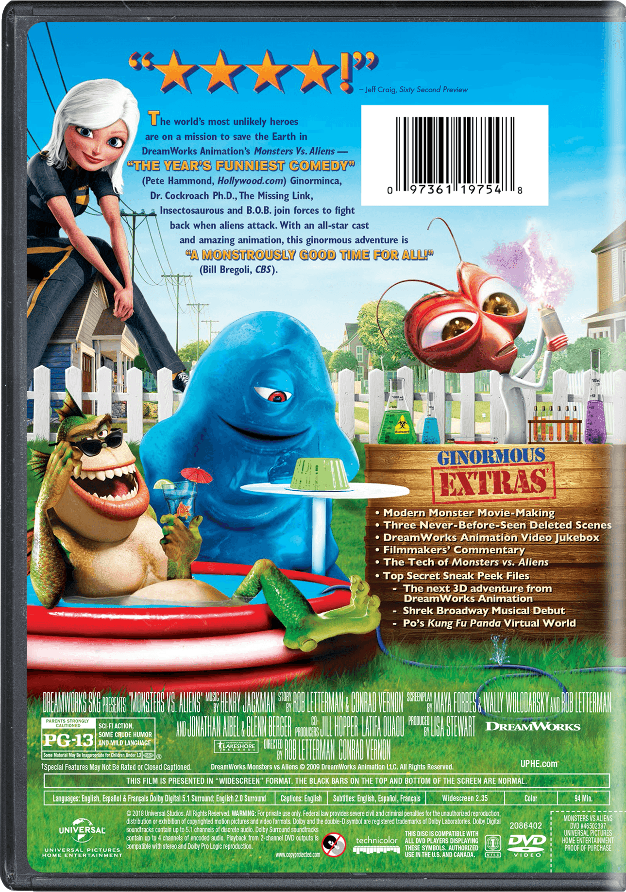MONSTERS VS ALIENS DVD AND BACKER ONLY NO CASE DREAMWORKS
