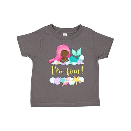 

Inktastic I m 4 Mermaid with Pink Hair and Shells Gift Toddler Boy or Toddler Girl T-Shirt