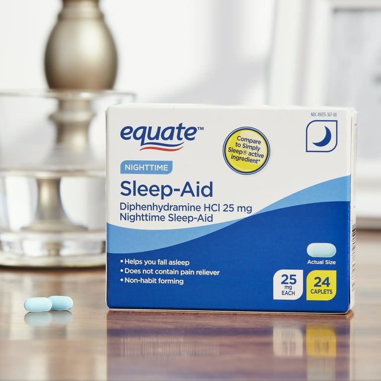 Equate Diphenhydramine HCI Nighttime SleepAid Caplets, 25