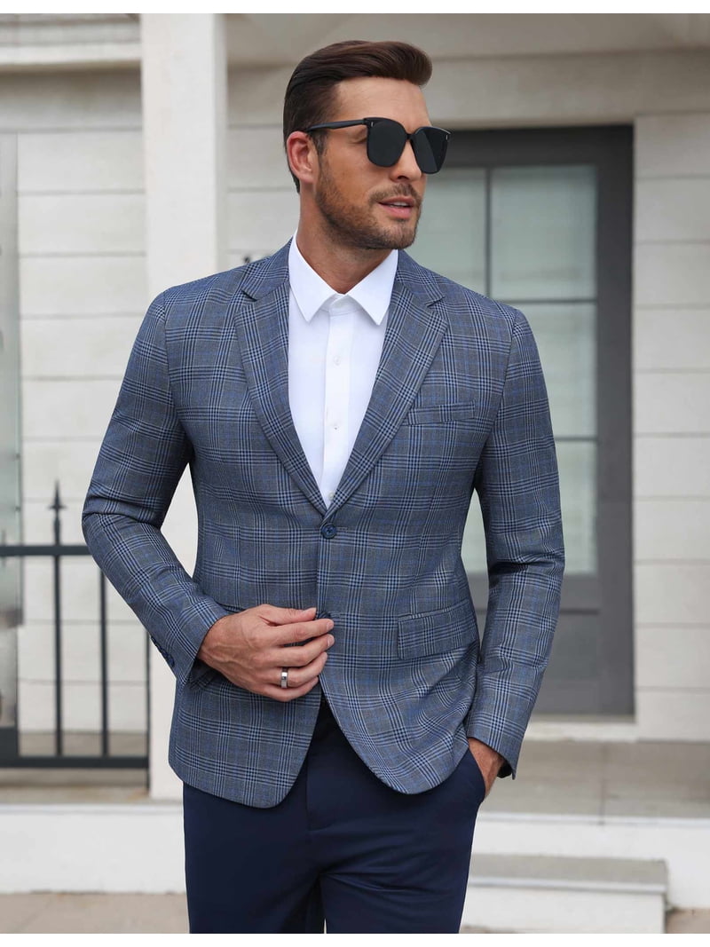 COOFANDY Mens Plaid Sport Coats, Two Button Lightweight Casual Blazer ...