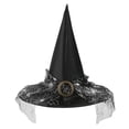 thumbnail image 1 of Sombreros de Halloween, sombrero de encaje de bruja, sombrero ancho acorralado para fiesta de festival, sombrero de poliéster para mujer, 1 of 2