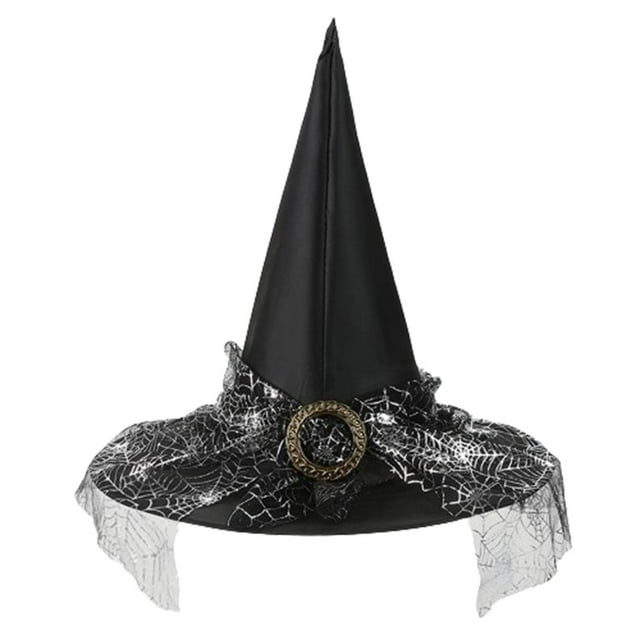 Sombreros de Halloween, sombrero de encaje de bruja, sombrero ancho acorralado para fiesta de festival, sombrero de poliéster para mujer