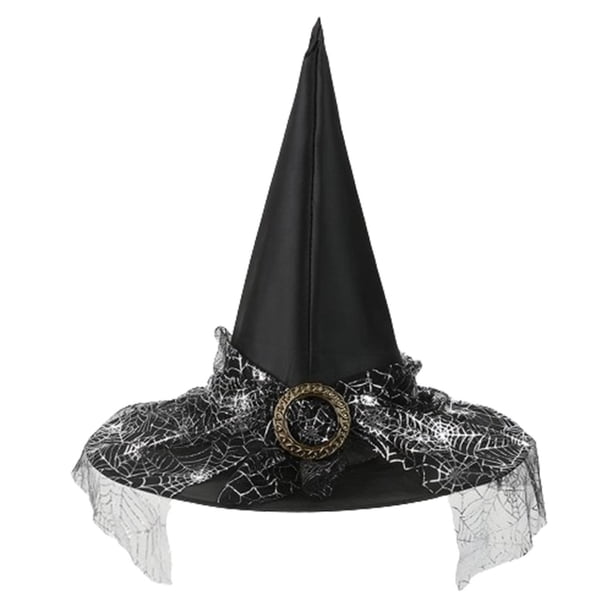Sombreros de Halloween, sombrero de encaje de bruja, sombrero ancho acorralado para fiesta de festival, sombrero de poliéster para mujer