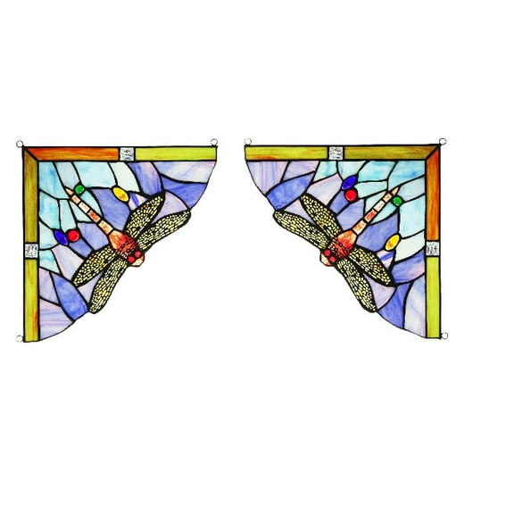 RADIANCE goods 2 Pieces Dragonfly Stained Glass Window Panel 9.8"x9.8"