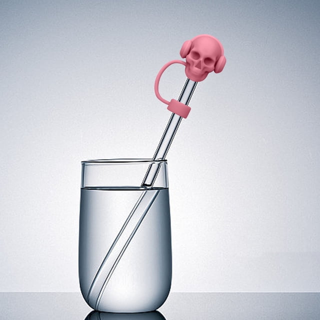 Vaso de silicona de grado alimenticio con tapa de popote y calavera de 10 mm, ideal para Halloween, con popote flexible, a prueba de fugas, portátil, plegable, base antideslizante, ideal