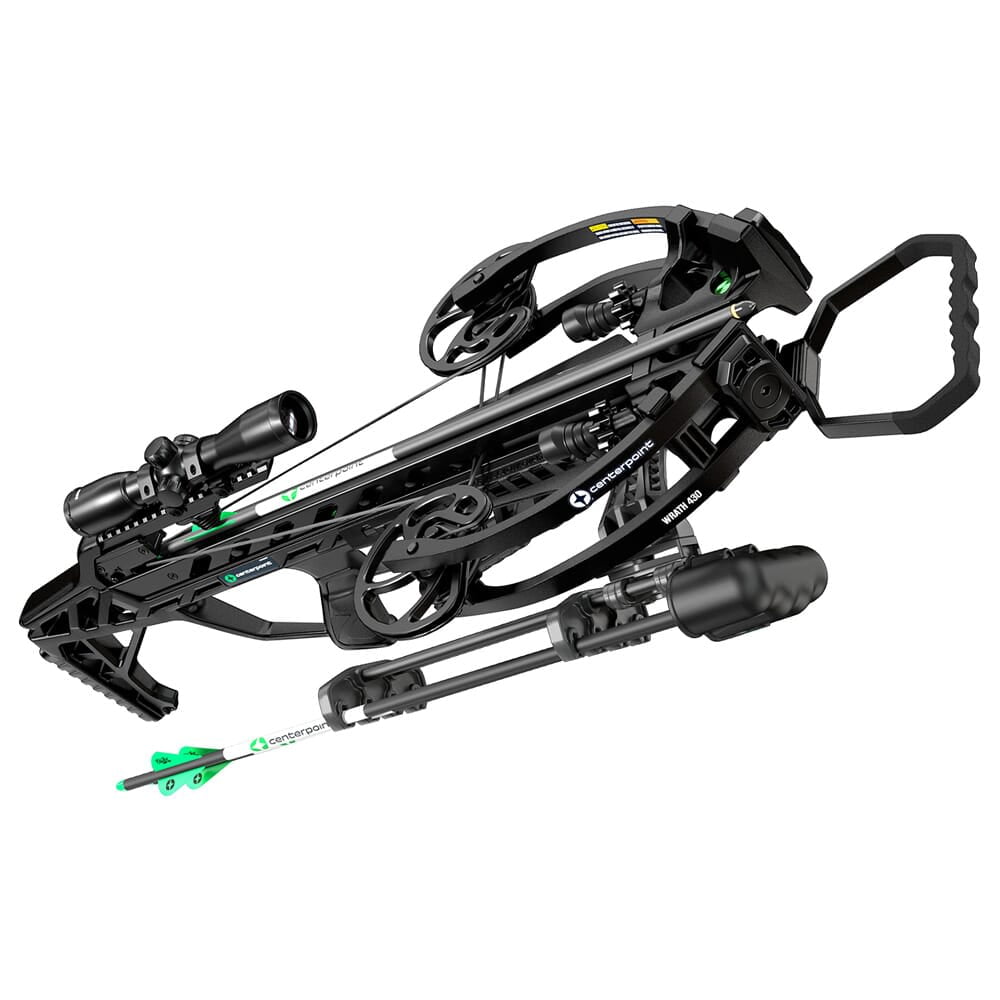 CenterPoint Wrath 430 SC Crossbow Package with Silent Crank 430 FPS 4x32 Illuminated Scope 3 Bolts Quiver Rope Cocker (C0006)