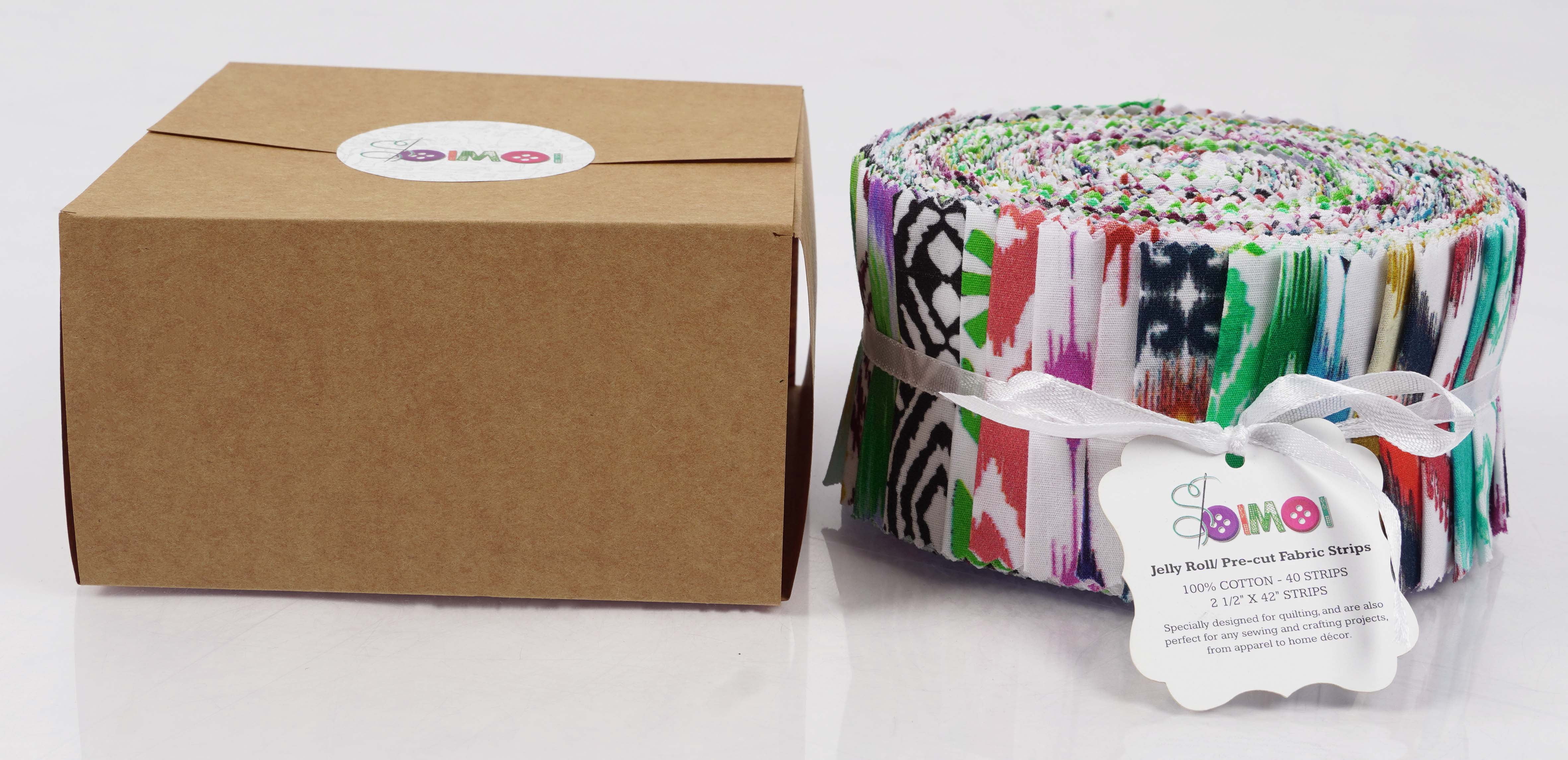 Soimoi 40Pcs Ikat Print Cotton Precut Fabrics For Quilting Craft Strips 2.5 inches Jelly Roll - Multicolor