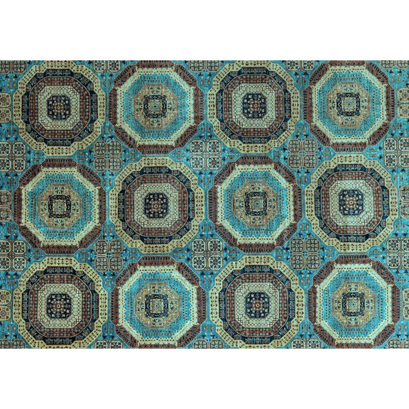 Ahgly Company Indoor Rectangle Abstract Light Blue Modern Area Rugs, 5' x 7'