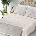 thumbnail image 3 of Ambesonne Floral Fitted & Flat Sheet with Shams 4 Pcs Set, Flower Leafy Skull Damask, Calking, Dark Salmon Eggshell, 3 of 5