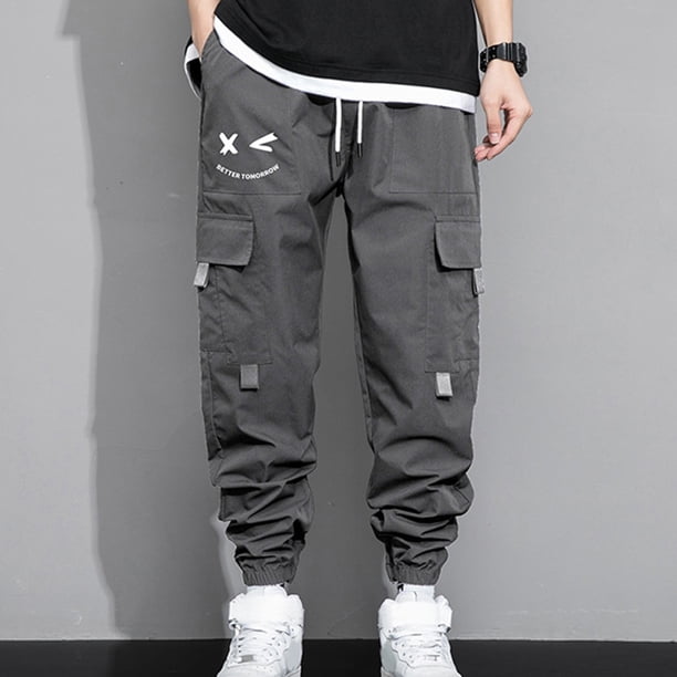 Pantalones largos de moda para hombre, holgados, estilo hip hop, deportivos, casuales, con múltiples bolsillos, pantalones cargo para hombre, pantalones de poliéster para