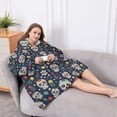 thumbnail image 5 of Oversized Wearable Blanket Hoodie,Navy Floral Skull Pattern Sherpa Blanket Hoodie with Super Pockets,Super Warm Fuzzy Pullover for Women & Men, 5 of 6