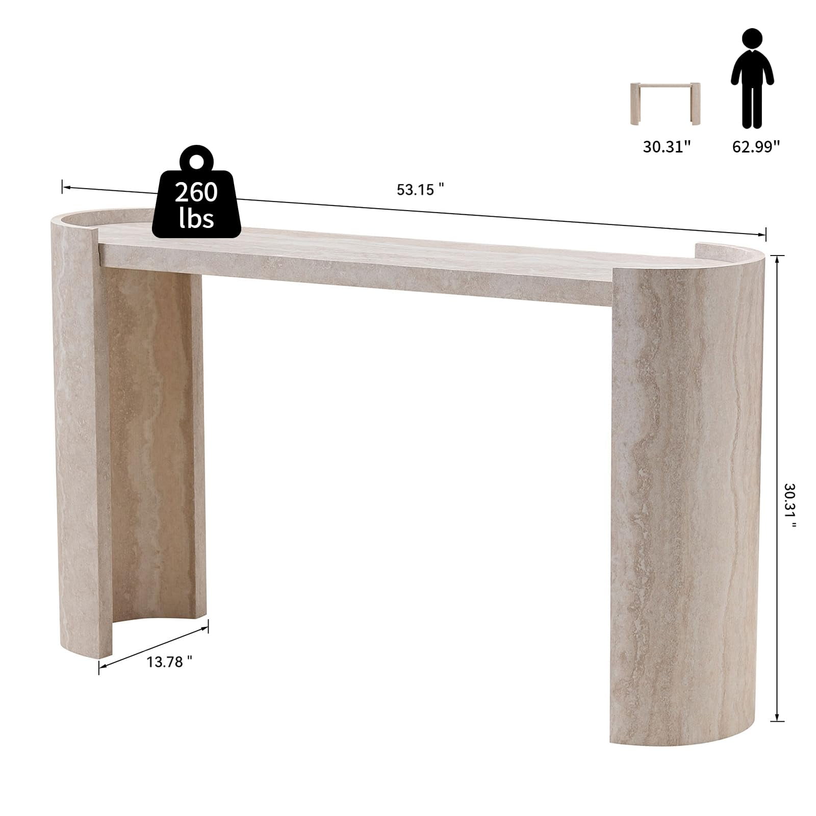 LKTART 53" MDF Console Table for Entryway, Narrow Entryway Table with Faux Mars Marble Pattern, Couch Table Behind Sofa with Curved Legs for Living Room Hallway Foyer