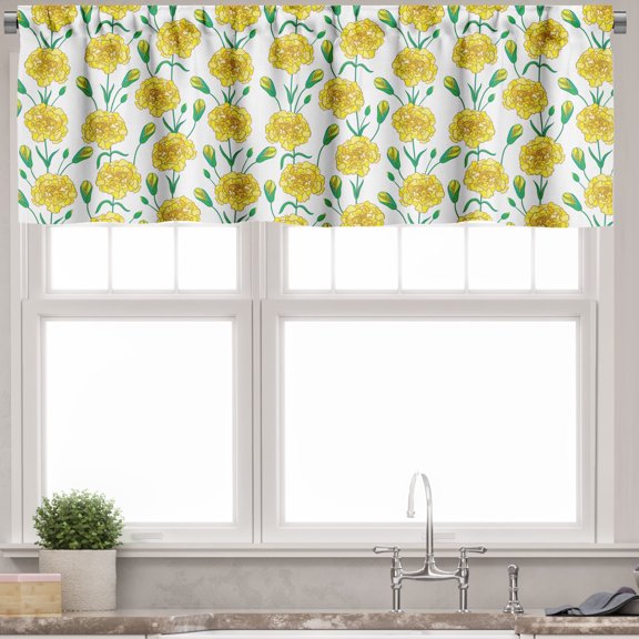 Ambesonne Clove Valance Pack of 2, Carnation Flowers and Buds, 54"X18", Yellow Jade Green White