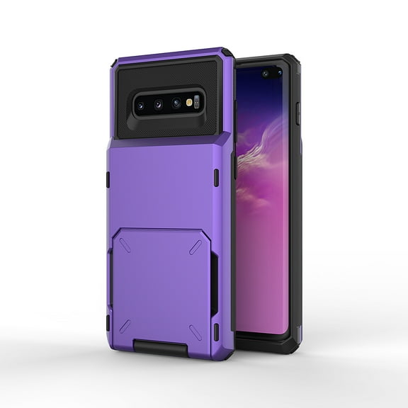 5 Card Slots Holder Case For Samsung Galaxy S10, Wallet Back Flip Hidden Rugged Dual Layer PC & TPU 2 in 1 Protection Hybrid Tough Back Armor Phone Skin For Samsung Galaxy S10, Purple