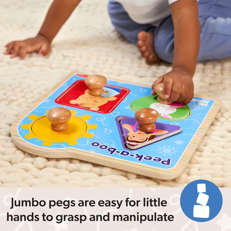 Ms. Rachel Wooden Peek-a-Boo Jumbo Peg Puzzle, 4-Piece Toddler Toy