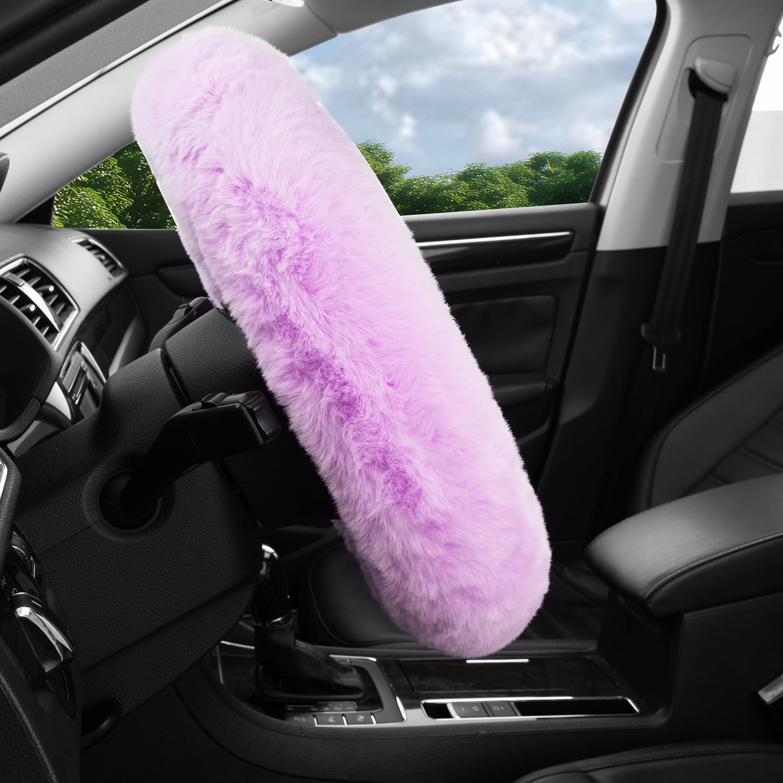 Auto Drive Fuzzy Steering Wheel Cover, Soft Plush Faux Fur Steering Wheel Cover, Cozy Warm Steering Wheel Cover Non-Slip, Universal Fit for Cars SUV Truck, Fits 14.5"–15",Purple