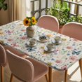 thumbnail image 3 of Pink Spring Floral Table Cloths for 5 Foot Rectangle Tables, Elegant Pastoral Flowers Butterflies Rustic Patio Waterproof Elastic Fitted Tablecloths, Washable Rectangular Table Cover for Camping, 3 of 8