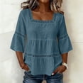thumbnail image 2 of QQZ Women's Cotton Linen 3/4 Sleeve Blouse Square Neck Eyelet Lace Trim Casual Loose Babydoll Tunic Tops Summer Peasant Shirts, 2 of 6