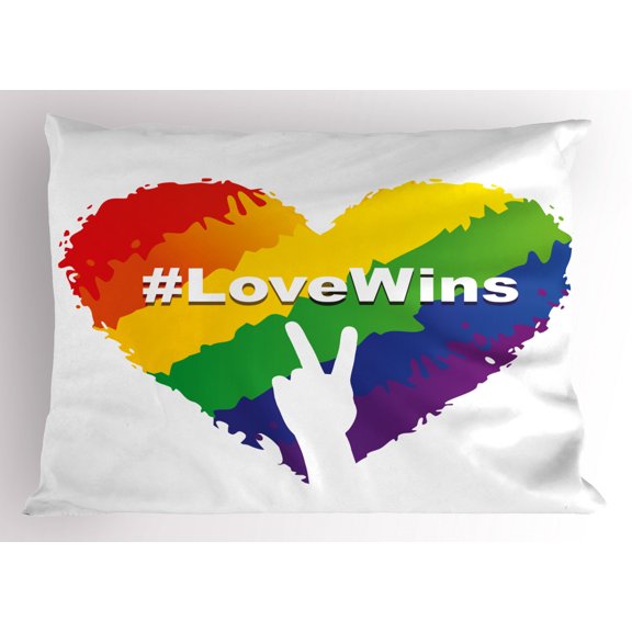 Ambesonne Pride Pillow Sham, LGBT Colored Heart, 36" X 20", Multicolor