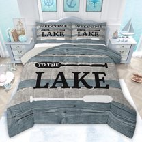 jejeloiu Lake House Full Size Comforter Sets,Retro Paddle Pattern Bedding Sets For Boys Teens Reversible 3pcs