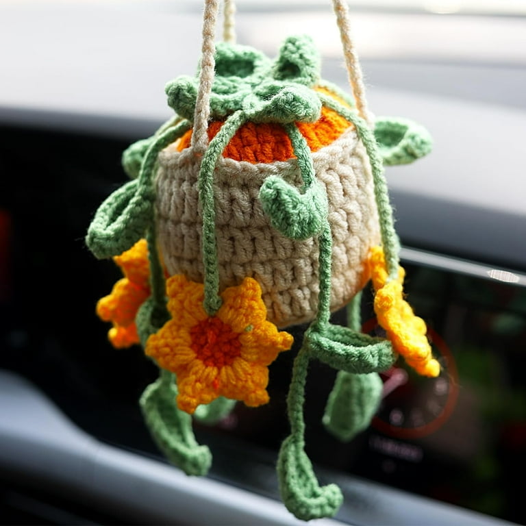 Cute Crochet Car Accessories For Women Rear View Mirror Accessories, Handmade