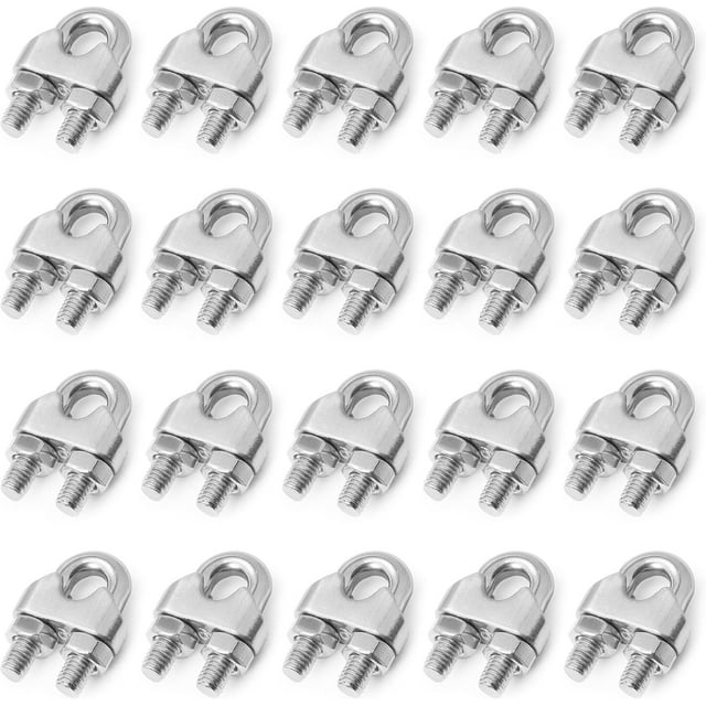 Stainless Steel Cable Clamps, Steel Cable Clamps, U-Shaped Cable Clamps for Wire Rope, Wire, Rope, 20PCS-M8-8mm