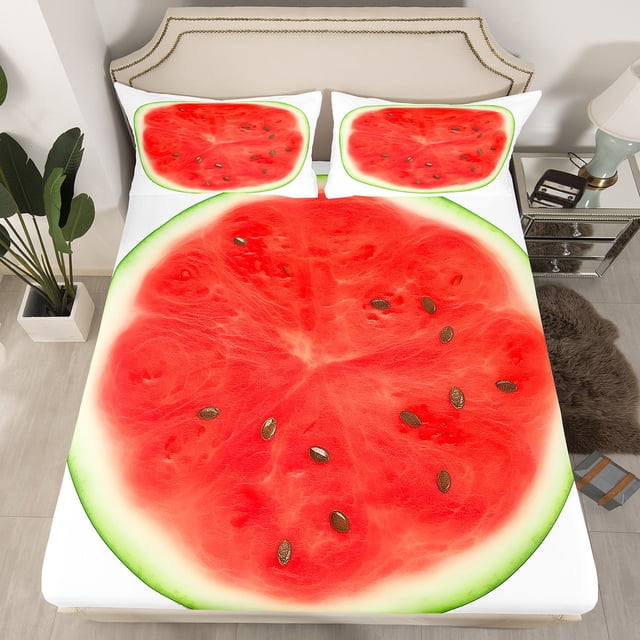 Erosebridal Drap-Housse Imprimé Melon D\'eau Simple, Ensemble de Literie Fruit 3D Simple, Confortable 2 Pcs (Sans Drap Plat)