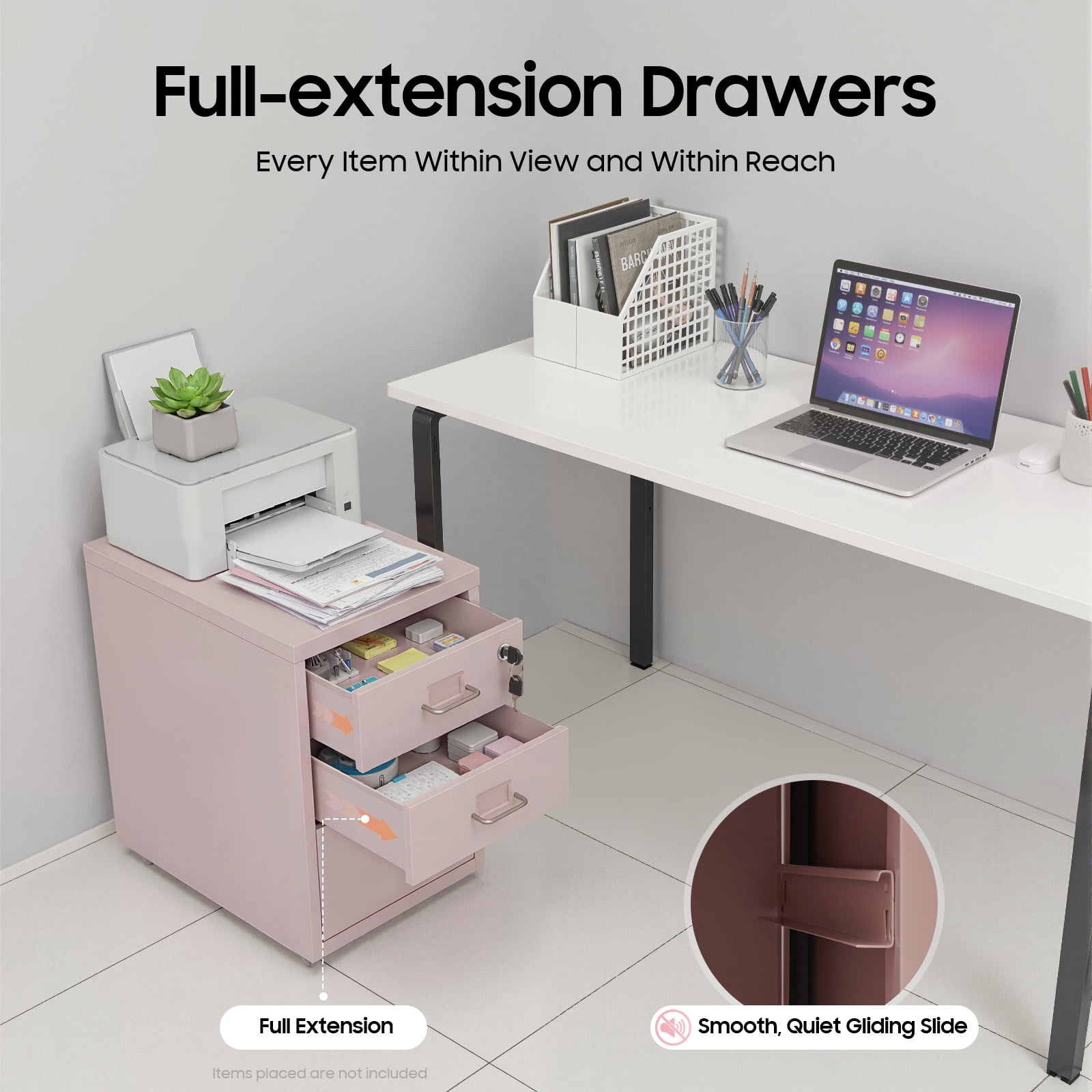 Pink 3 Tiers Metal Mobile File Cabinet Modern Vertical File Cabinet With Lock