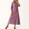 thumbnail image 4 of Robe Tailleur pour Femme Robe pour Femmes Longue Robe Bohème de Plage Élégante Robe Maxi Robe à Col en V Robe à Manches 3/4 Violet TG, 4 of 5