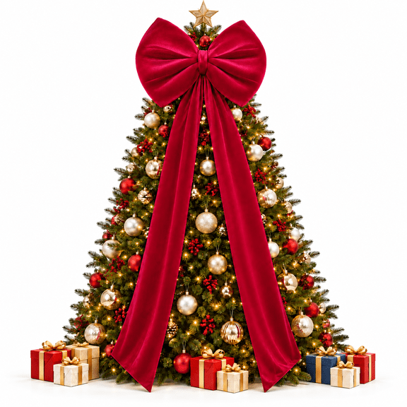 Yexmas Velvet Christmas Tree Topper Bows, 70×20 Inch Extra Large Burgundy Bows, Big Ribbon Hanging Bows Decor for Christmas Tree Front Door Wall Party Wreath Garland Holiday Decoration