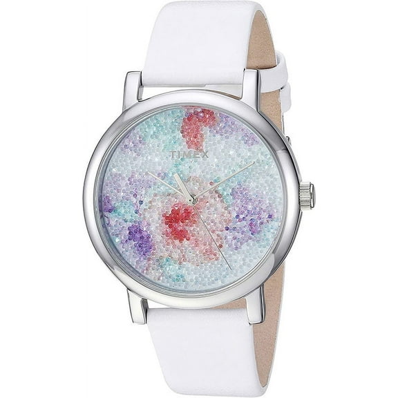Timex Women's Crystal Bloom Swarovski Brass Case/White Leather Watch TW2R66500