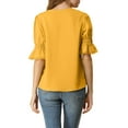 thumbnail image 3 of Women's Ruffle V Neck Half Bell Sleeve Casual Chiffon Top, 3 of 5