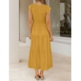 thumbnail image 3 of FUNING Women's 2025 Summer Casual Flutter Short Sleeve Crew Neck Smocked Elastic Waist Tiered Midi Dress, 3 of 7