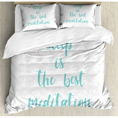 Nap Quote Duvet Cover Set King Size, Sleep is the Best Meditation Calligraphy with a Soft Mandala Motif Background, 3 Piece Bedding Set with 2 Pillow Shams, Seafoam Pearl, by (The Best Duvet Cover)