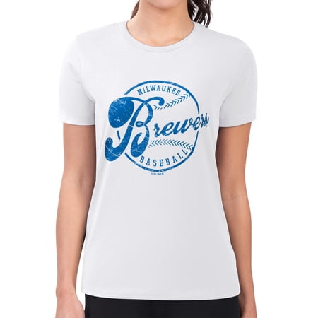 Women s G-III 4Her by Carl Banks White Milwaukee Brewers Super-Slim Fit Lightweight Distressed Baseball Team T-Shirt