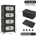 thumbnail image 3 of 4 Tiers Folding Storage Cabinet,20" Side Wide Stackable Storage Bins with Doors and Wheels, Space Saving Plastic Cabinet for Living Room, Office, Dorm, Retro Black, 3 of 14