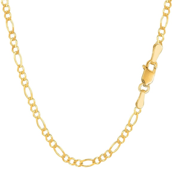 14k Yellow Solid Gold Figaro Chain Necklace, 2.6mm, 18"