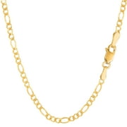 14k Yellow Solid Gold Figaro Chain Necklace, 2.6mm, 16"