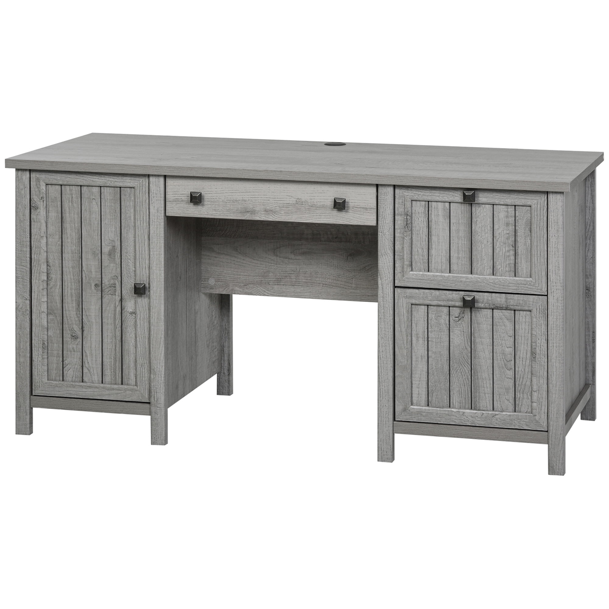 HOMCOM Vintage Executive Computer Desk, Home Office Work station, Student Table with Cabinet & 3 Drawers for Hanging Files, gray