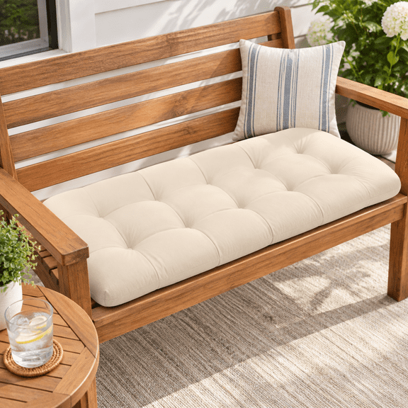 Beige 44" x 19" x 5" Tufted Outdoor Bench Cushion for Patio Loveseat Porch Swing