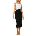 thumbnail image 1 of VISgogo Vestido midi ajustado para mujer, sin mangas, cuello redondo, contraste de colores, vestido largo de patchwork VISgogo  moda, 1 of 9