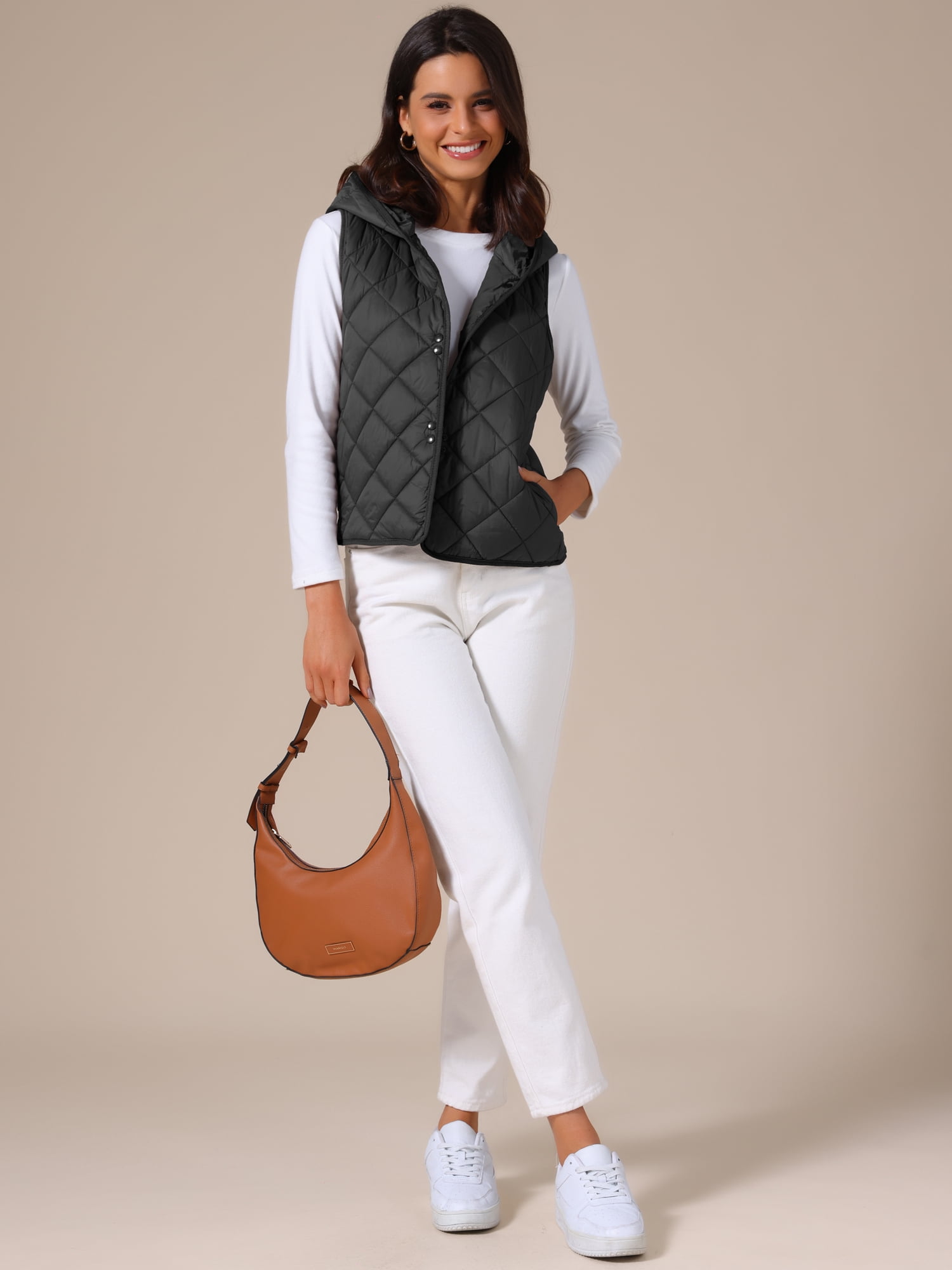 DARING DIVA Women's Lightweight Hooded Puffer Vest Quilted Short Coat XL Black
