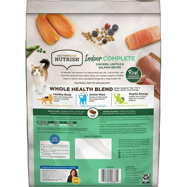 Rachael Ray Nutrish Indoor Complete Premium Natural Dry Cat Food Chicken with Lentils Salmon Recipe 6 Pounds