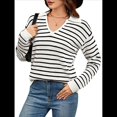 thumbnail image 1 of Suéteres de Mujer 2025, Cuello en V, Larga, Tops A Rayas, Otoño Invierno, Ropa de Punto Cómoda, Suéter Tipo Pulóver y Negro XL, 1 of 9
