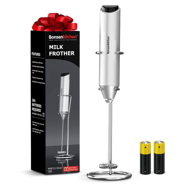 Espumador de Leche Eléctrico de Mano Bonsenkitchen con Soporte 400ml
