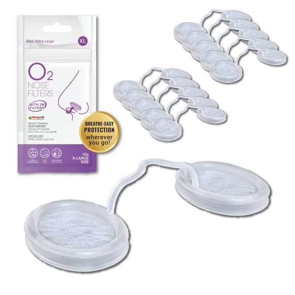 Filtros nasales Protego O2 XL con filtración 3M para protección contra alergias, 10 unidades