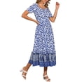 thumbnail image 4 of INSPIRE CHIC Vestido Midi A-Line de Manga Corta Bohemio con Escote Corazón y Estampado Floral L Blanco, 4 of 6