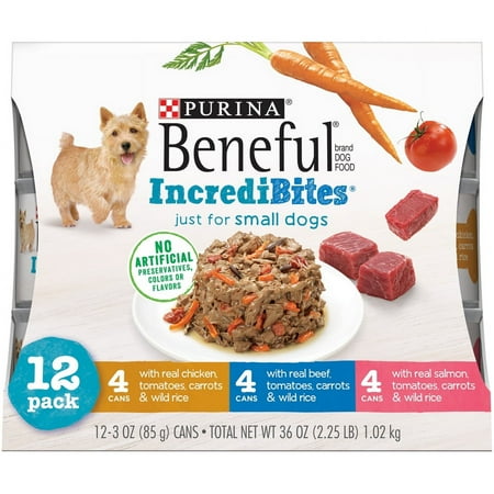 Purina Beneful Small Breed Wet Dog Food Variety Pack, IncrediBites With Real Beef, Chicken or Salmon, 3 oz. (12 pack)