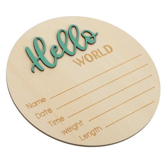 Worgeous Green Wooden Baby Birth Announcement Sign for Hospital Decor and Photography Prop Round Shape Safe Smooth Surface